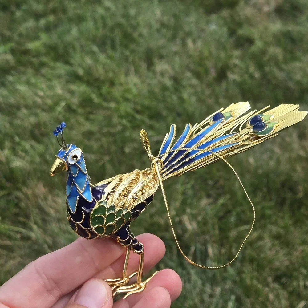 Peacock Ornament Cloisonné Bird Christmas Vintage